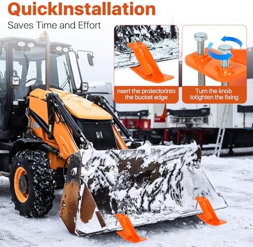 Tractor Bucket Protector, 2Pcs Ski Edge Protector, Turf Tamer Skid Protector with Double Lock Nuts and Bolts, Heavy Duty Steel Bucket Attachment for Snow Leaves Removal (2Pack - Orange)