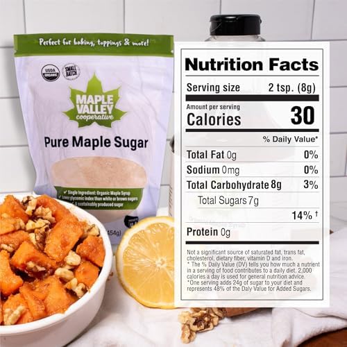 Maple Valley Organic Pure Maple Sugar Granulated, Natural Sugar Alternative, Good in Coffee, Baking, Cooking, Made in USA, 1 lb Bag
