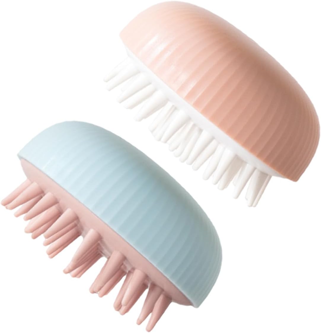 GLEAVI 2pcs Silicone Scalp Massager Shampoo Brush Set, Soft Flexible Head Brush for Itch Relief and Hair Scalp Cleaning, Pink and Blue, Suitable for Wet and Dry Hair Care