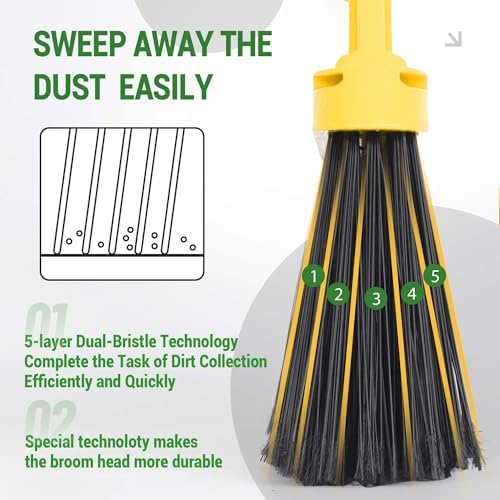 Commercial Broom and Dustpan Set Debris Dustpan with Handle,Jumbo Debris Pan, Trash Collection for Industrial/Professional Cleaning,2Sets, Yellow,Extra-Large Size