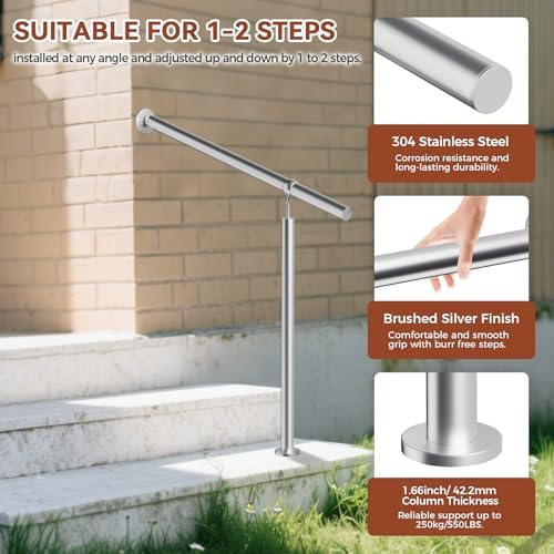 Stainless Steel Handrail Outdoor Steps,31.5in/80cm Indoor Exterior Hand Rail Kit for 1-2 Steps,Transitional Hand Support Railing for Kids,Seniors,Pregnant,Porch & Deck Safety Stair Rails