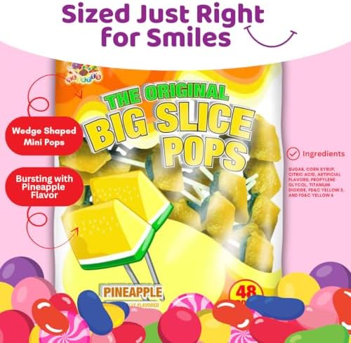 ALBERT’S Big Slice Pineapple Lollipops – 48 Count Bulk Pack | Juicy Tropical Flavored Candy Suckers Individually Wrapped for Parties, Events & Sharing