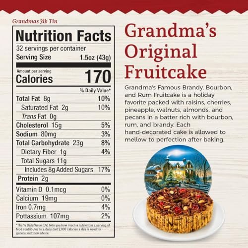 Beatrice Bakery Co. Original Fruitcake in Holiday Tin, Grandma's Old Fashioned Fruit and Nut Freshly Made, Brandy, Bourbon and Rum Fruitcake, Est. 1917 (48 oz Tin)