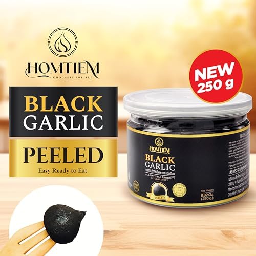 Homtiem Black Garlic 8.82oz(250g), Whole Peeled Black Garlic, Natural organic sause whole cloves fermenter for 90 Days aged, Super Foods, Non-GMOs, Non-Additives, High in Antioxidants, Ready to Eat for Healthy Snack