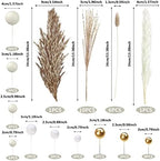 50 PCS Boho Cake Toppers Mini Balls Cake Topper Various Dried Pampas Grass Cake Decor for Boho Home Wedding Cake Decoration (Grey White Gold)