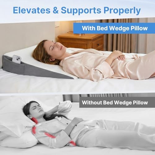 Vekkia 24" x 24" x 5.5" Bed Wedge Pillow for Sleeping – Triangle Pillow for Sleep Apnea, Acid Reflux, Snoring & Back Support, Post-Surgery Recovery, with Pockets & Washable Cover