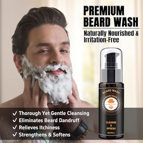 XIKEZAN Beard Kit for Men Grooming & Care w/Beard Conditioner, Wash, Oil, Balm, Brush, Comb,Birthday Fathers Valentines Gifts for Men Him Dad Husband Boyfriend Mens Christmas Stocking Stuffers