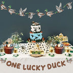 Sursurprise Duck Hunting First Birthday Decorations, One Lucky Duck Banner Mallard Garland for Boys 1st Birthday Party Supplies