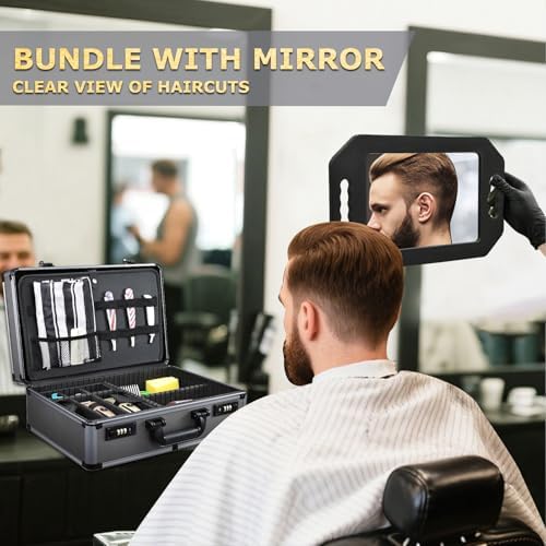 Yueieoun Professional Barber Case with Barber Clipper Tray Organizer, 6 Adjustable Clipper Slots & 8 Shear Holders, Portable Barber Carrying Case for Hair Tools & Supplies with Combo Locks