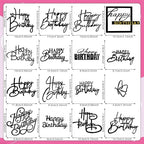 15 PCS Black Happy Birthday Cake Toppers Acrylic Mirror Inserts for Cakes Cupcakes Desserts 15 Styles