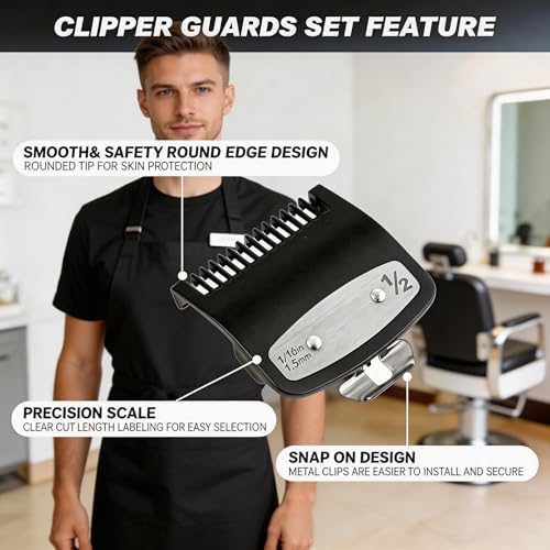 Replacement for Clipper Guards Set Compatible with 1 clipper guards,1/2 clipper guards,Guide Comb Attachment 1/8"(3.0 mm),1/16" (1.5 mm),for Barbers and Stylists,Black-2 PCS