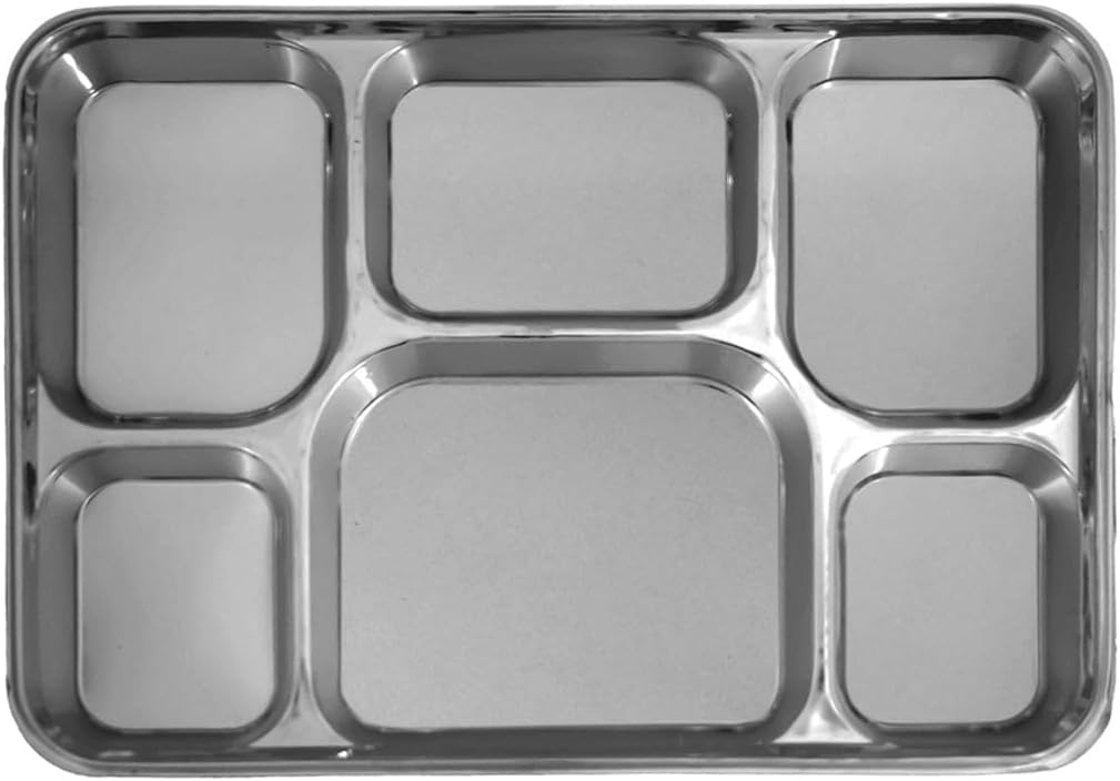 Disposable Party Thali Plates 6 Compartment Thali - Silver (50 Pack)