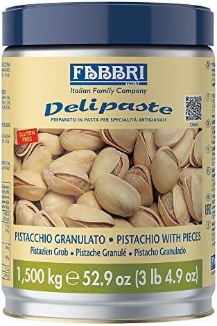Fabbri Delipaste Pistachio Ground (with pieces), Flavoring Compound for Gelato, Ice Cream, Soft Serve, Pastry and Confectionary - 1 Tin of 3.3 lb