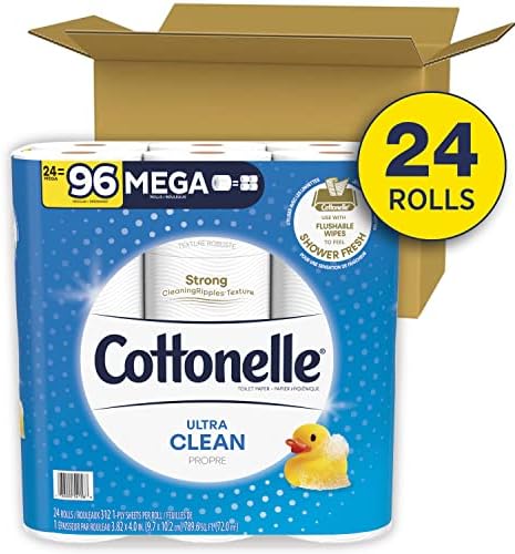 Cottonelle Ultra Clean Mega Bathroom Tissue, White, 312 Sheets Per Roll, Pack Of 24 Rolls