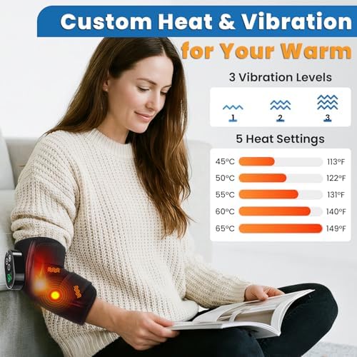 Cordless Elbow Heating Pad for Tendonitis and Tennis Elbow, Elbow Massager for Pain Relief, Rechargeable 3000mAh Battery Heating Pad for Arm, Heated Elbow Brace for Muscle Soreness Joint Pain Relief