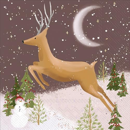 IHR Ideal Home Range Cocktail Napkins Disposable 3-Ply Paper Party Napkin Pack, 5" x 5", Leaping Deer, 20-Count