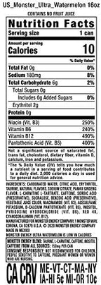 Monster Energy Ultra Watermelon, Sugar Free Energy Drink, 16 Ounce (Pack of 15) | Pack of 15