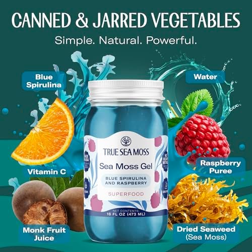 TrueSeaMoss Sea Moss Gel – Made in USA – Wildcrafted Seamoss, Fruits & Jarred Vegetables – Blue Spirulina, Pack of 1 (Labels may Vary)