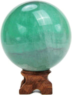 KINO 60mm Green Fluorite Crystal Quartz Sphere with Wood Stand Natural Crystal Healing Mineral Love Stone Ball Divination Sphere Collection(Green Fluorite, 60mm)