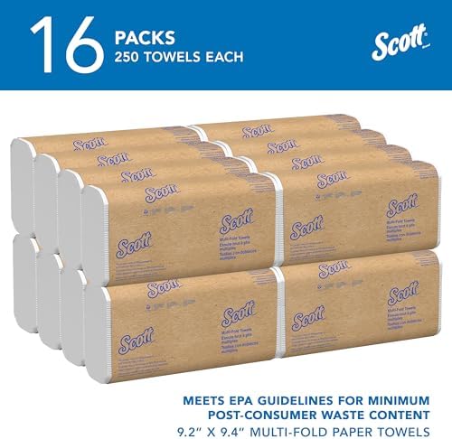 Scott® Universal Multifold Paper Towels, Bulk (01804), with Absorbency Pockets™, 9.2" x 9.4" sheets, Compressed Pack, White (250 Sheets/Pack, 16 Packs/Case, 4,000 Sheets/Case)