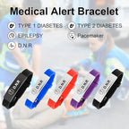 Medical Alert Bracelet for Women Men, Adjustable Medical Alert ID Silicone Wristband for Diabetic D.N.R Pacemaker Epilepsy
