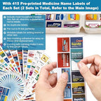 4 Pack 14 Grids Travel Pill Organizer Box with 830-Pcs(2 Set) Medicine Name Labels - Pocket Daily Pharmacy Case Container Kit - Travel Medication Holder Dispenser for Fish Oil Vitamin Supplement
