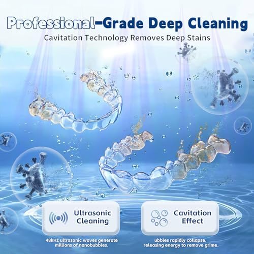 Ultrasonic Retainer Cleaner Machine 48kHz, Cordless Dental Cleaning Pod, Ultrasonic Retainer Cleaner for Aligners, Dentures, Mouth Guards, Toothbrush Heads and Jewelry with 200ML Capacity, LAB Supply