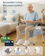 4 in 1 Heavy Duty Bedside Commode, Height Adjustable Adult Potty Chair, Shower Chair for Elderly, Disabled, Extra-Wide Seat, 350lbs Weight Capacity