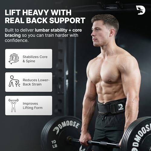 DMoose Fitness Weight Lifting Belt for Squats, Deadlift & Intense Workout - 6" Adjustable Fit Auto Lock Weightlifting Belt for Men & Women - Neoprene Gym Belts for Stability & Lumbar Back Support