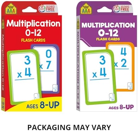 School Zone Multiplication 0-12 Flash Cards: 56 Math Cards, 3rd Grade, 4th Grade, Elementary Math, Multiplication Facts, Common Core, Ages 8+, Packaging May Vary