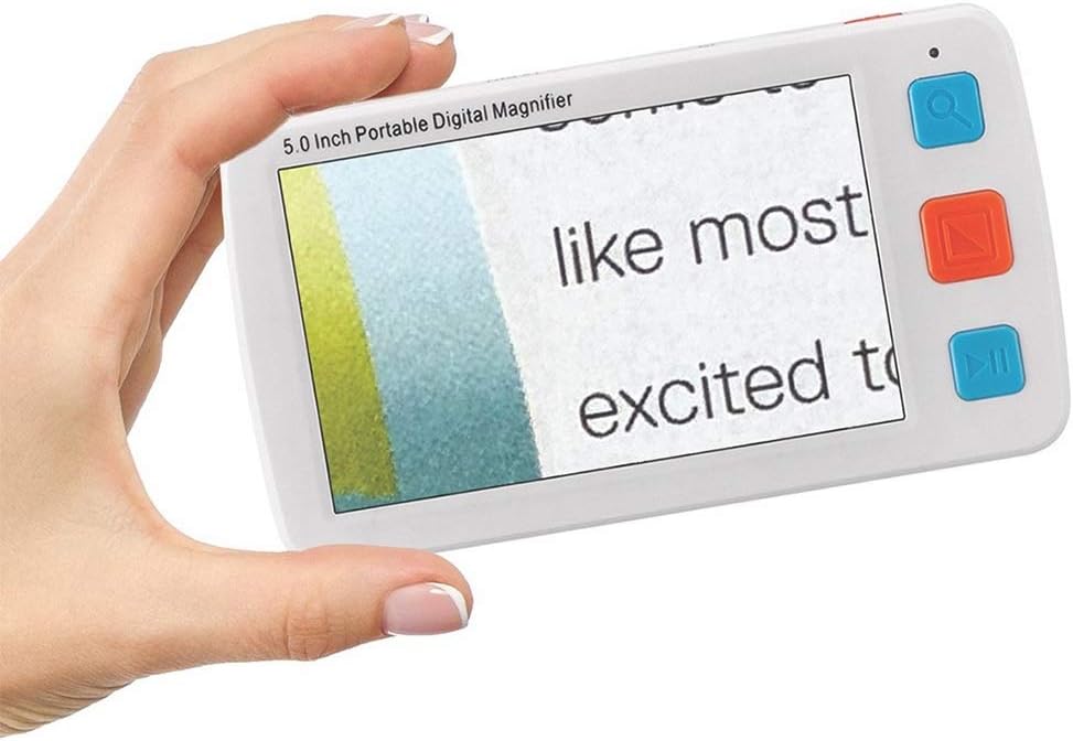 5 Inch Digital Magnifier, 4x-32x Zoom, 17 Color Modes, 5 Levels Brightness, Foldable Handle, Support AV/TV Output, TF Storage, for Writing Viewing Books