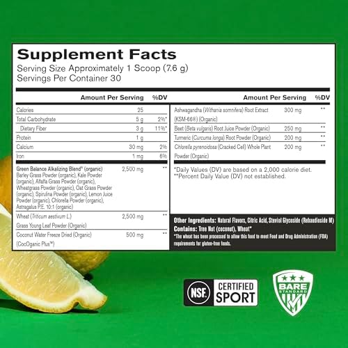 BARE PERFORMANCE NUTRITION, BPN Strong Greens Superfood Powder, Lemon, 30 Servings
