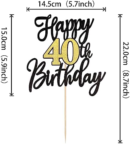 1 PCS Happy 40th Birthday Cake Topper Black Gold Glitter Cheers to 40 Years Birthday Cake Pick 40 Fabulous Cake Decoration for Happy 40th Birthday Anniversary Party Cake Decorations Supplies