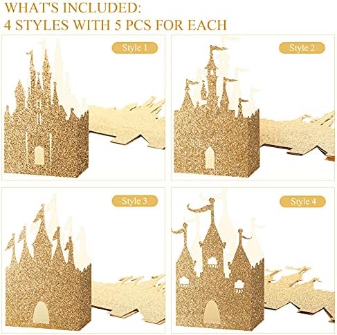 Geiserailie 20 Pieces Castle Box Princess Candy Box Glitter Castle Favor Treat Gift Princess Party Decorations Baby Shower Wedding Supplies(Gold)