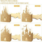 Geiserailie 20 Pieces Castle Box Princess Candy Box Glitter Castle Favor Treat Gift Princess Party Decorations Baby Shower Wedding Supplies(Gold)
