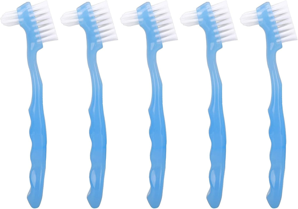 5pcs Denture Brush Set, Double Head Professional Denture Cleanning Travel Portable Double Sided False Teeth Cleaning Brush(Blue)