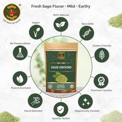 Spice Magic Ground Sage, 4 oz (113g)- Premium Ground Herb for Savory Dishes, Perfect for Stuffing, Sausages, Poultry, and Roasted Vegetables