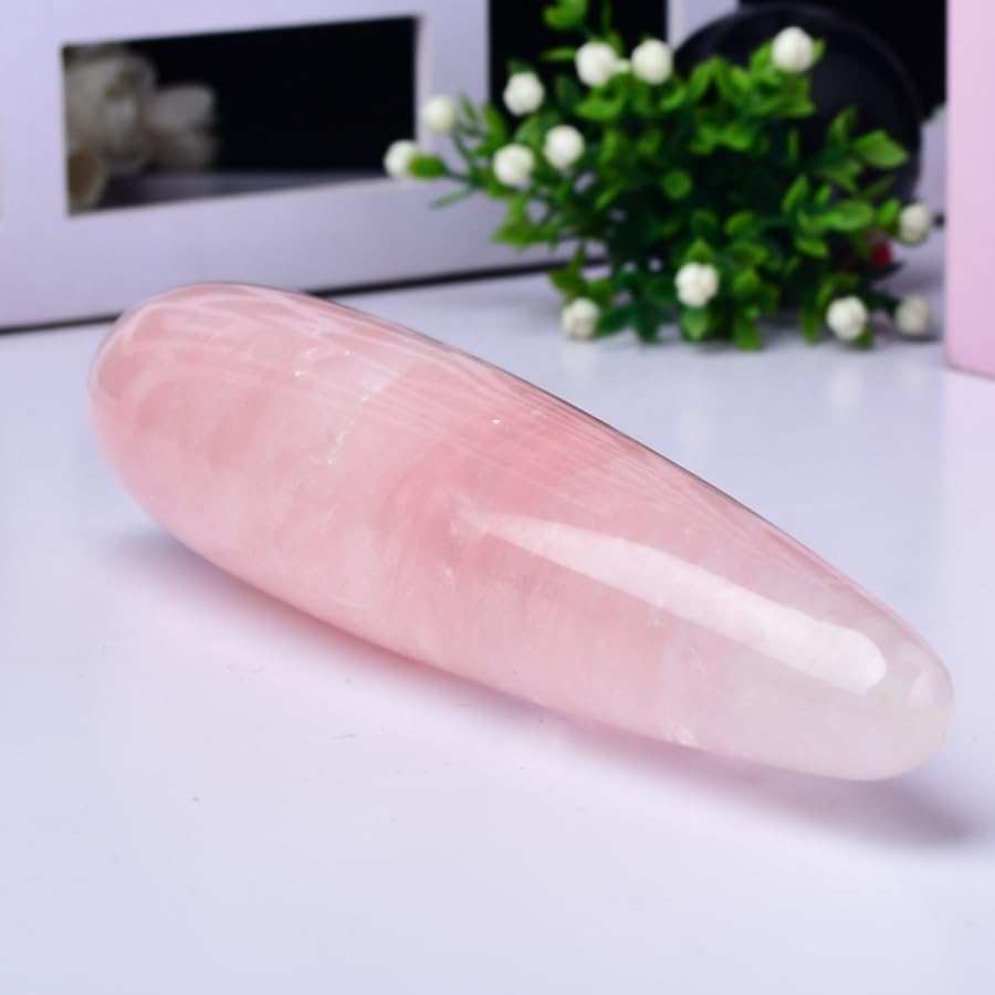 Natural Rose Quartz Crystal Massage Wand, Crystal Wand Women Yoni, 7 Inch Length, Pink Healing Stone