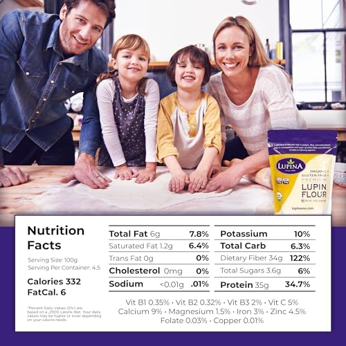 Lupina Organic Gluten-Free Lupin Flour –16 oz- High-Protein, High-Fiber, Low-Carb Plant-Based Flour – Non-GMO Vegan Superfood for Baking, Smoothies & Healthy Cooking