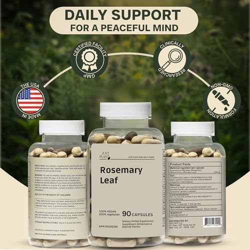 Rosemary Leaf Extract 500mg, 90 Capsules | Herbal Supplement for Memory, Body & Hair Wellness | Vegan, Gluten Free | 45 Servings, Made in USA