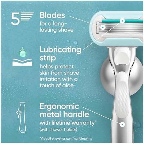Gillette Venus Extra Smooth Sensitive Razor for Women, Includes 1 Reusable Razor Handle + 2 Refills, for Sensitive Skin with Metal Handle and Shower Holder
