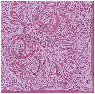 Caspari Paisley Medallion Paper Cocktail Napkins in Raspberry, Two Packs of 20