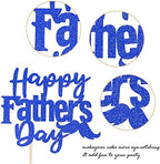 1 Pack Happy Father's Day Cake Topper Glitter Love Dad Cake Pick Super Dad Moustache Cake Decoration for Happy Father's day Theme Men Birthday Party Supplies Blue