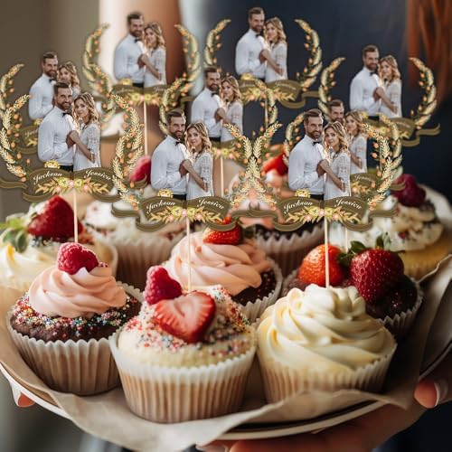 Custom Romantic Photo Cupcake Toppers | Non-Edible Anniversary Decorations | Couple Portrait Cake Toppers