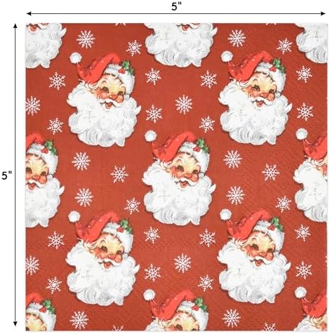 Gift Boutique - 100 Count Christmas Red Santa Claus Cocktail Beverage Napkins, Holly Leaves Disposable Paper Napkin Xmas Dessert Napkins for Dinner, Buffet, Tableware Party Supplies Decorations
