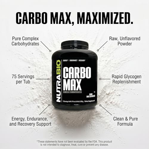 NutraBio CarboMax Maltodextrin Powder - Carbohydrate Powder for Sustained Energy - Calorie Rich for Muscle and Weight Gain - Unflavored - 5 Pounds, 75 Servings