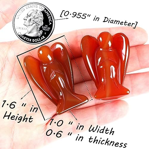 QINJIEJIE Red Carnelian Crystal Angel Decor Guardian Angel Statue Hand Carved Stone Peace Angel Figurines Reiki Gemstones Room Home Office Decorations Gifts for Women