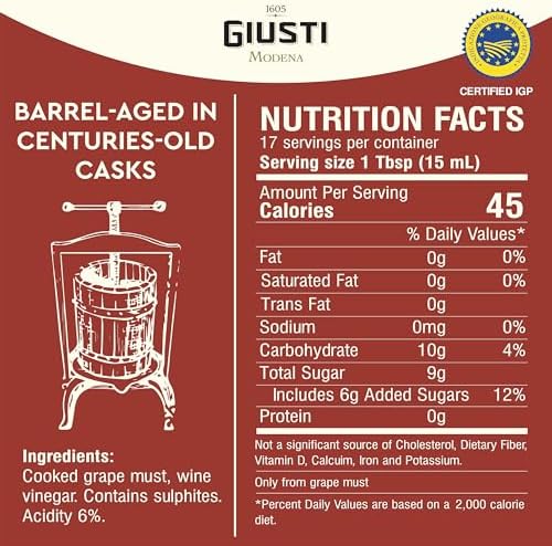 Giusti Italian Balsamic Vinegar of Modena IGP, Matured, Thick & Balanced Authentic Aceto Balsamico, 3 Gold Medals Gran Deposito from Italy - 8.45 fl oz (250ml) - Pack of 1