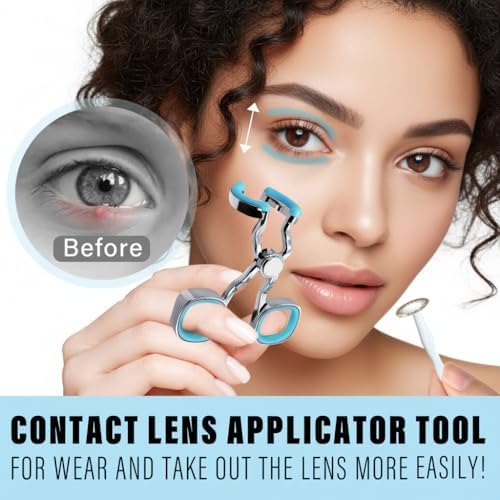 Contact Lens Applicator Tool, Eye Opener with Soft-Tip Sucker and Tweezer for Easy Insertion & Removal, Includes Portable Travel Case