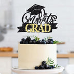 Black Gold Glitter Congrats Grad Cake Topper, Class of 2025 Themed Graduation Party Decorations, University College/High School/College/Senior Graduation Party Celebration Supplies